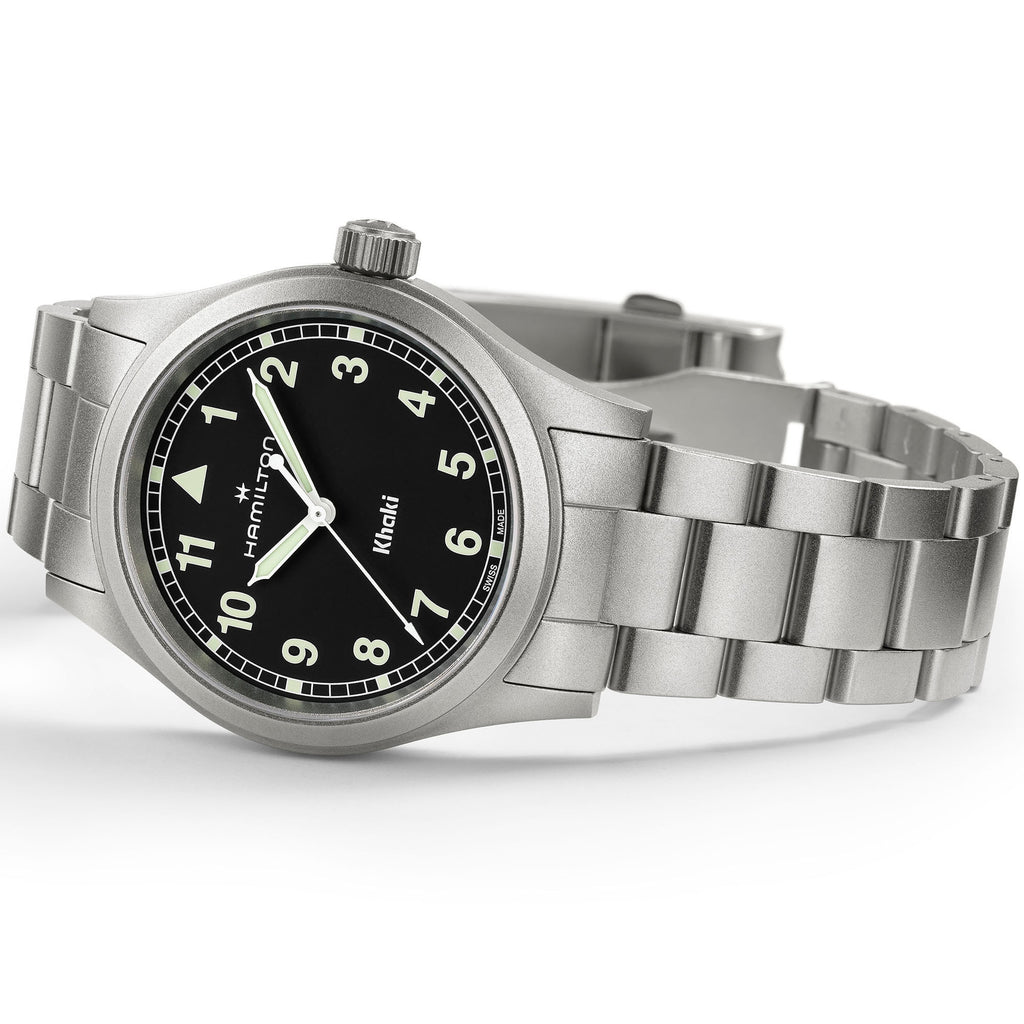Orologio Hamilton Khaki Field Quartz 38mm Acciaio Nero - vista laterale
