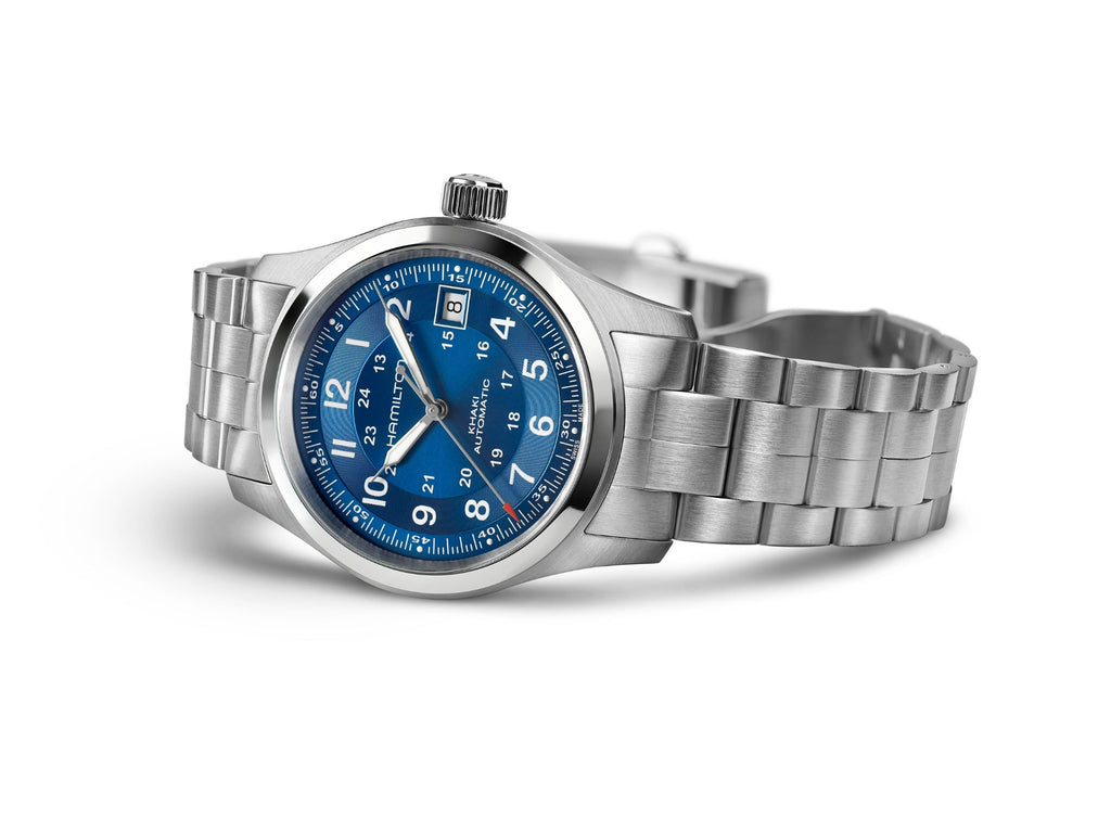 Orologio Hamilton Khaki Field Automatico 38mm Blu - vista laterale