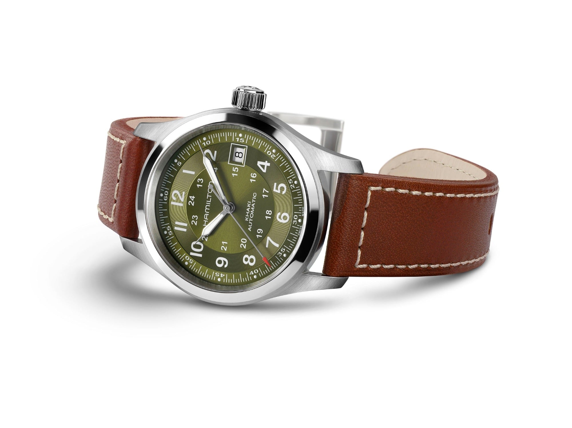 Orologio Hamilton Khaki Field Automatico 38mm Quadrante Verde - vista laterale
