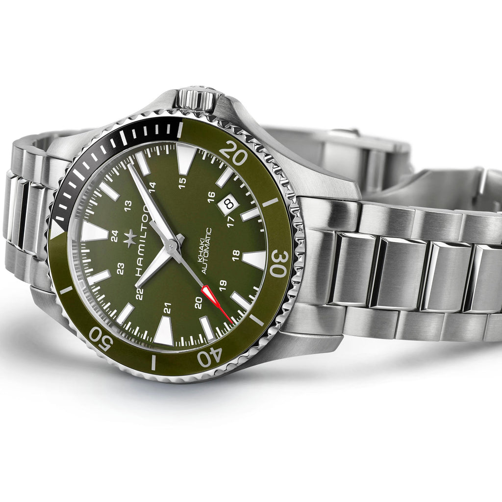 Orologio Hamilton Khaki Navy Scuba Automatico Verde Militare - vista laterale