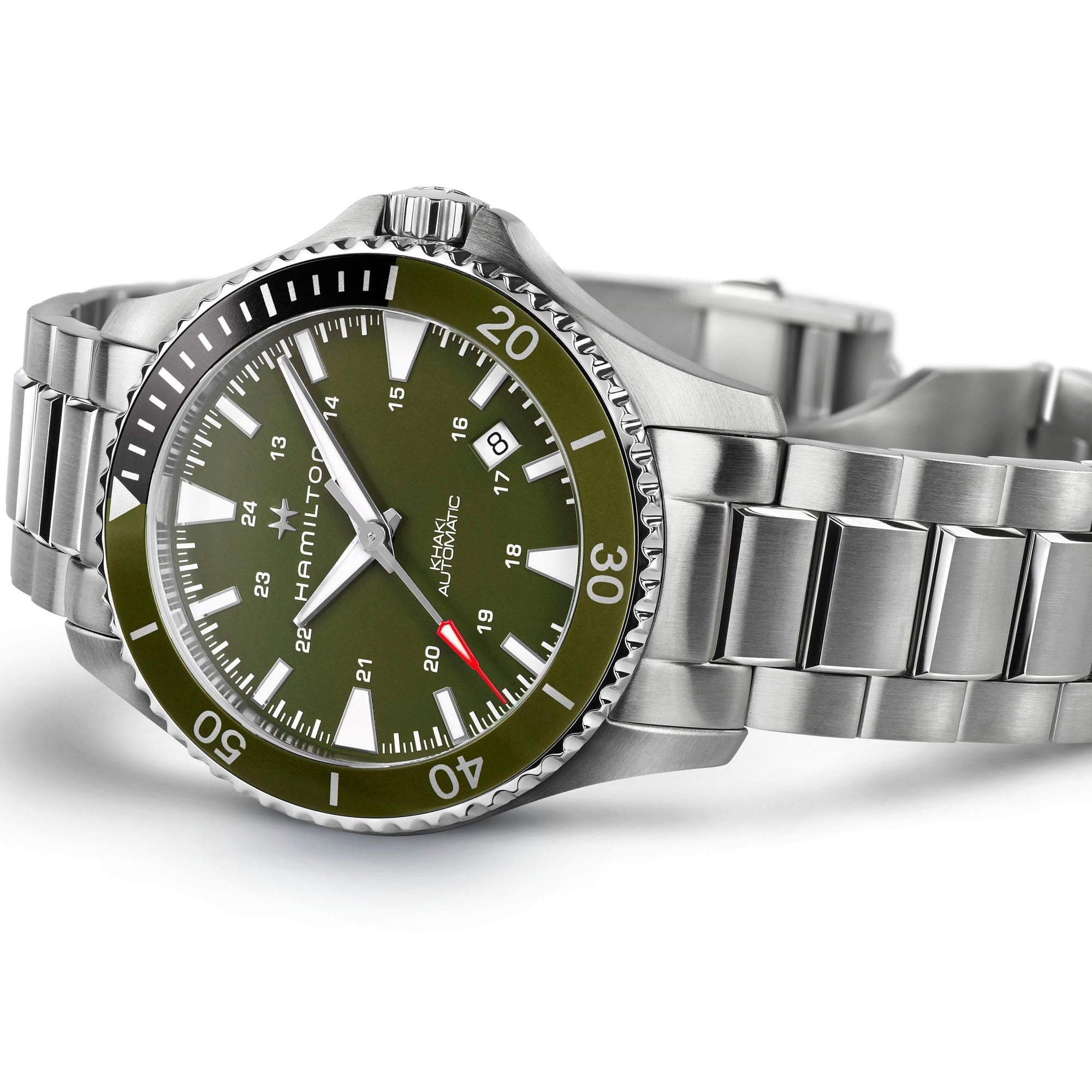 Orologio Hamilton Khaki Navy Scuba Automatico Verde Militare - vista laterale