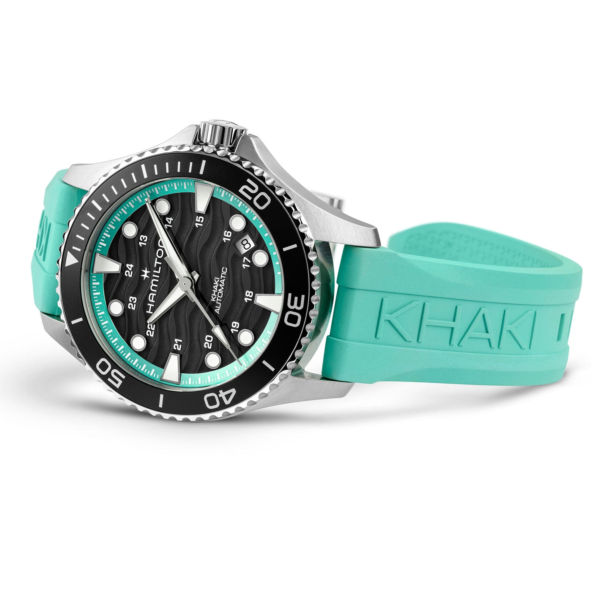 Orologio Hamilton Khaki Navy Scuba Auto 40mm Turchese - vista laterale