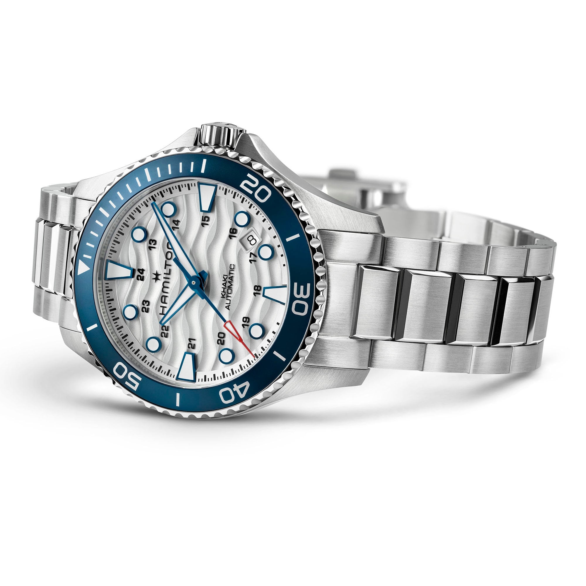 Orologio Hamilton Khaki Navy Scuba Auto 40mm Bianco e Blu - vista laterale
