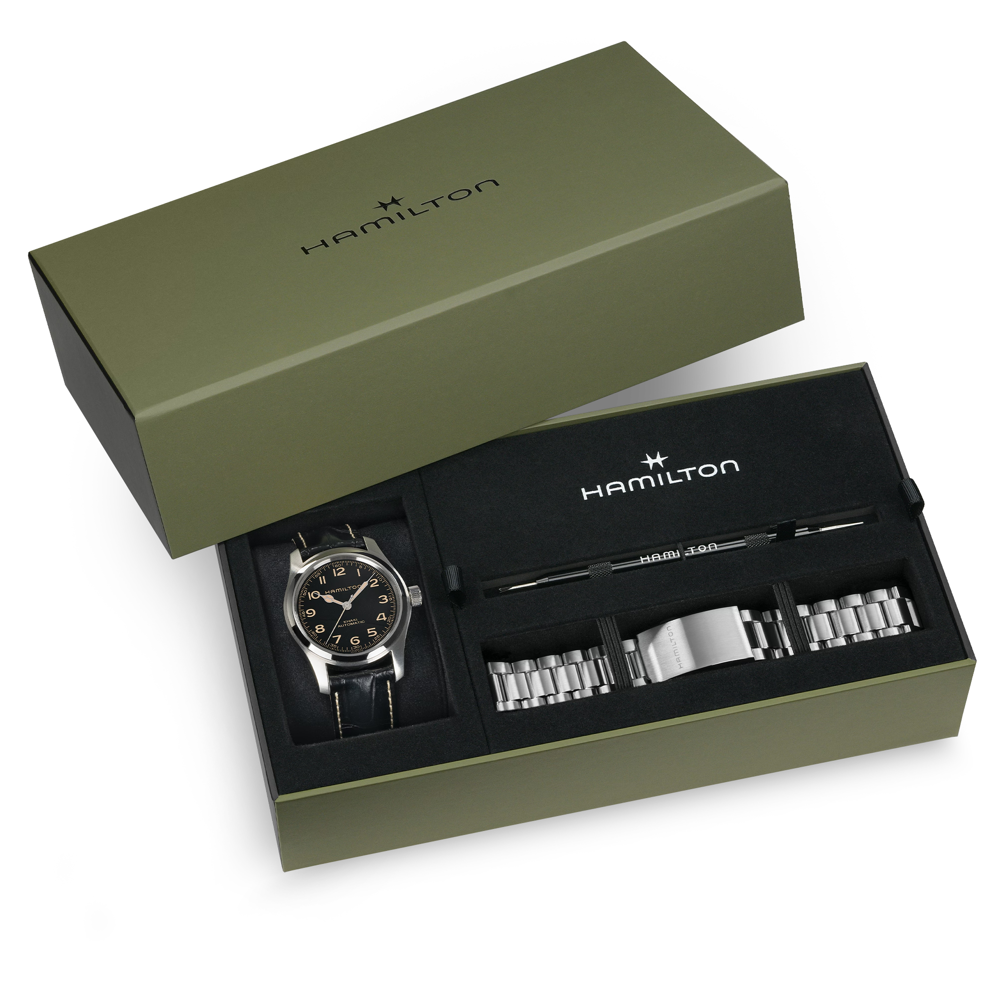 Orologio Hamilton Khaki Field Murph Auto 42mm Set Bracciale - confezione set con bracciale e cinturino