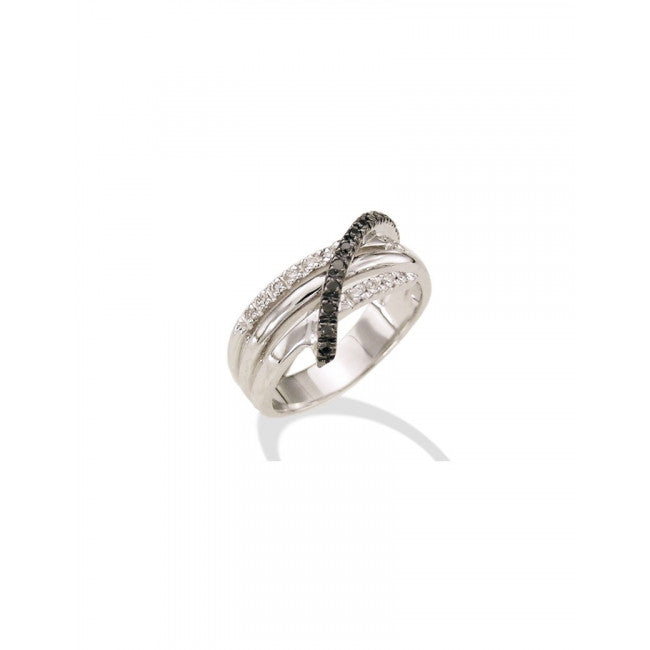 Anello Gemoro Oro 18kt Gr. 5,90 Diamanti Bianchi e Neri Ct. 0,25
