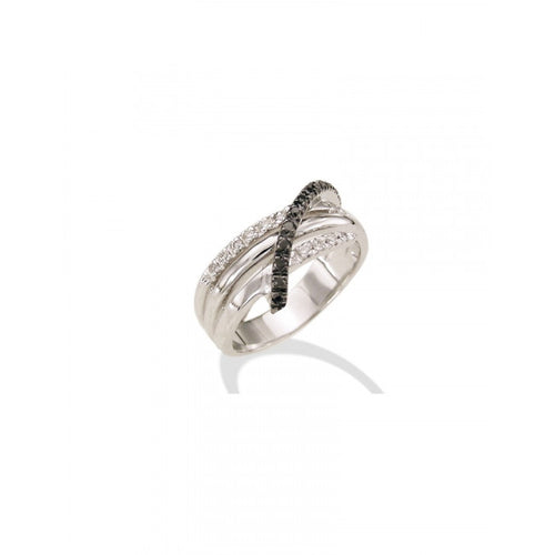 Anello Gemoro Oro 18kt Gr. 5,90 Diamanti Bianchi e Neri Ct. 0,25