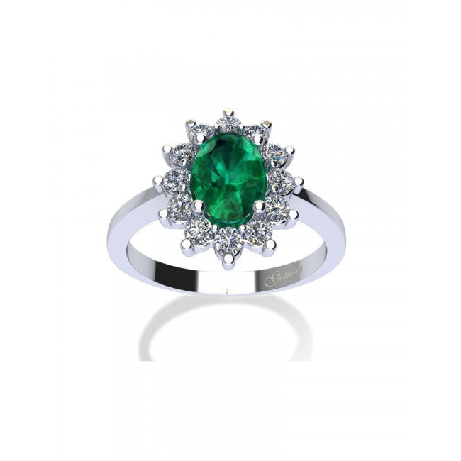 Anello Gemoro Oro 18kt Gr. 3,70 Smeraldo Ct. 0,77 Diamanti Ct. 0,34