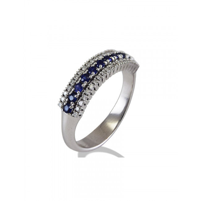 Anello Gemoro Oro 18kt Gr.4,10 Diamanti Ct. 0,20 Zaffiri Ct. 0,39