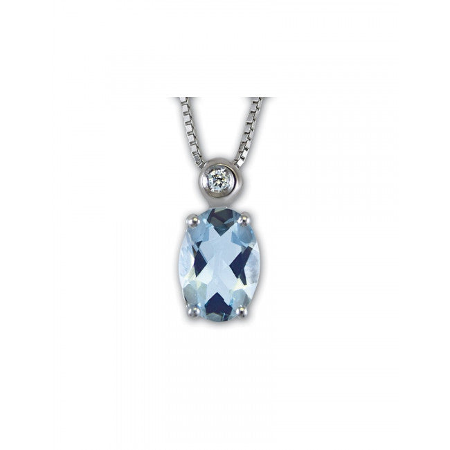 Girocollo Gemoro Oro 18kt Gr. 2,05 Acquamarina Ct.075 Diamante Ct. 0,01