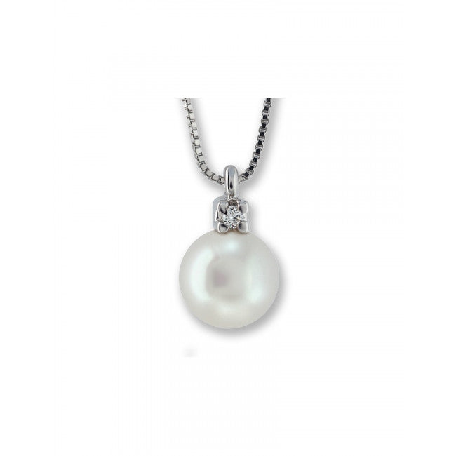 Girocollo Gemoro Oro 18kt Gr. 1,40 Perla Coltivata Diamante Ct. 0,02