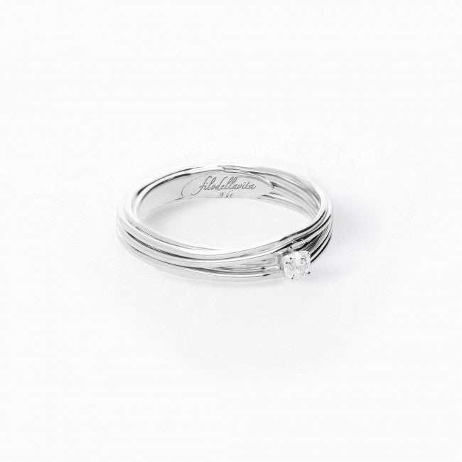 Filodellavita Solitario 7 Fili in Oro Bianco 9kt con Diamante Colorless da 0,08 Ct Vs2 e Misura 12