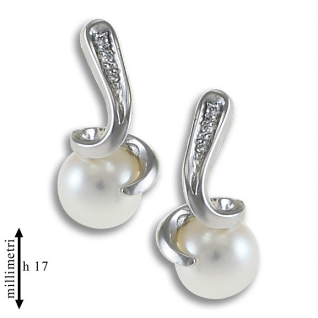 Orecchini Gemoro in Oro18kt Gr. 3,60 Perle e Diamanti Ct. 0,03