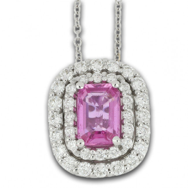 Girocollo Gemoro in Oro 18kt Gr. 2.90 Diamanti Naturali Ct.0,33 Corindone Rosa (varieta' Zaffiro) Ct.0,69