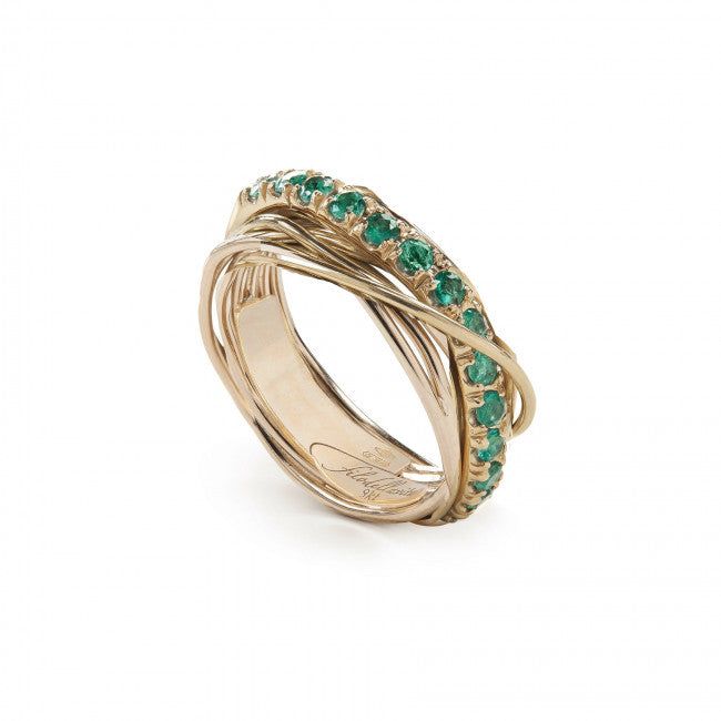 Anello Filodellavita Prezioso Collection 7 Fili Oro Giallo 9kt e 15 Smeradi 0,75kt