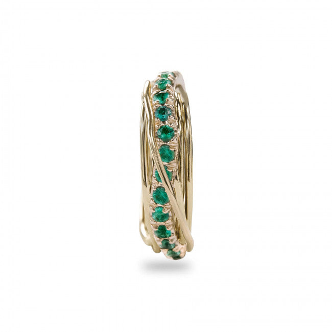 Anello Filodellavita Prezioso Collection 7 Fili Oro Giallo 9kt e 15 Smeradi 0,75kt