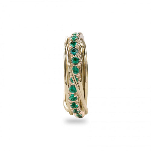 Anello Filodellavita Prezioso Collection 7 Fili Oro Giallo 9kt e 15 Smeradi 0,75kt