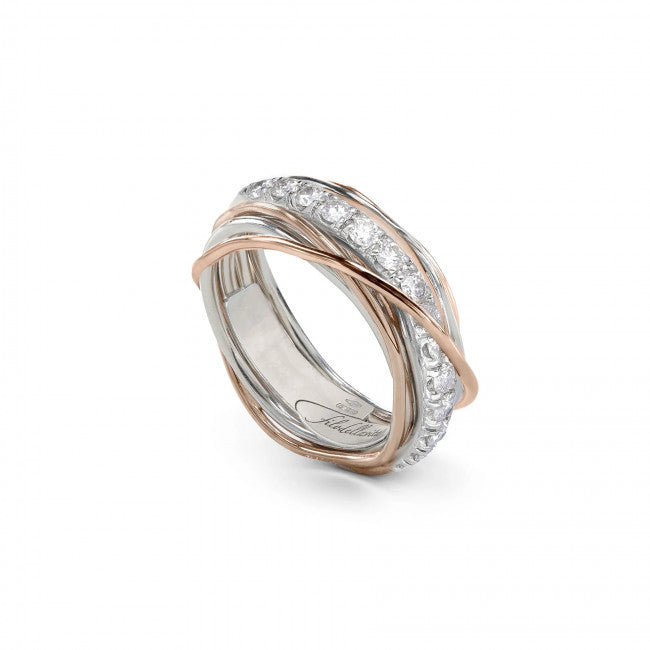 Anello Filodellavita Prezioso Collection 7 Fili Argento 925 Oro Rosa 9kt e 15 Diamanti Kt0,80