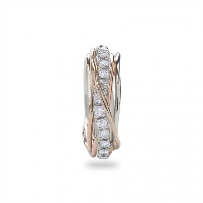 Anello Filodellavita Prezioso Collection 7 Fili Argento 925 Oro Rosa 9kt e 15 Diamanti Kt0,80