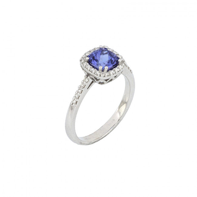Anello Gemoro Oro18kt Gr. 3,40 Diamanti Ct. 0,18 Tanzanite Ct. 0,80