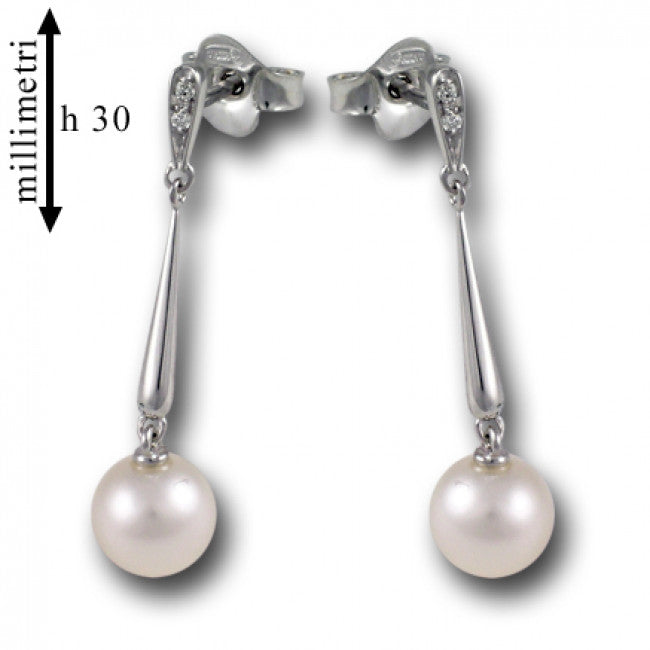 Orecchini Gemoro Oro18kt Gr. 2,80 Perla 7/7,5 Diamanti Ct. 0,02
