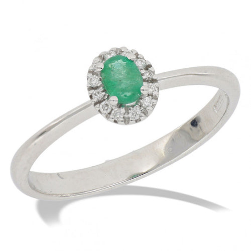 Anello Gemoro Oro 18kt Gr. 1,90 Diamanti Ct. 0,45 e Smeraldo Ct. 0,17