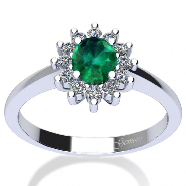 Anello Gemoro Oro 18kt Gr. 1,90 Diamanti Ct. 0,12 e Smeraldo Ct. 0,33