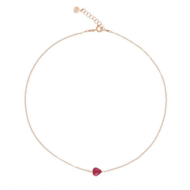 Girocollo Rosso Prezioso Argento 925 Semino D'amore Tormalina Rosa