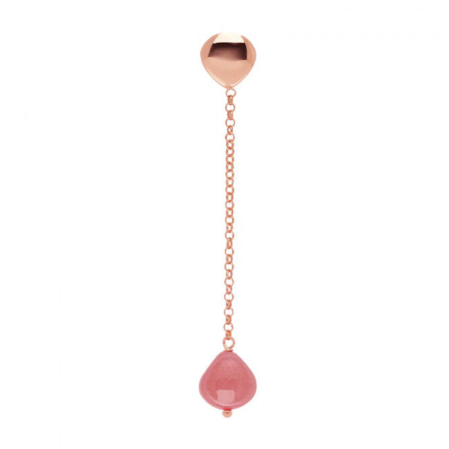 Monorecchino Rosso Prezioso Argento 925 Long Semino D'amore Rosa Aurora