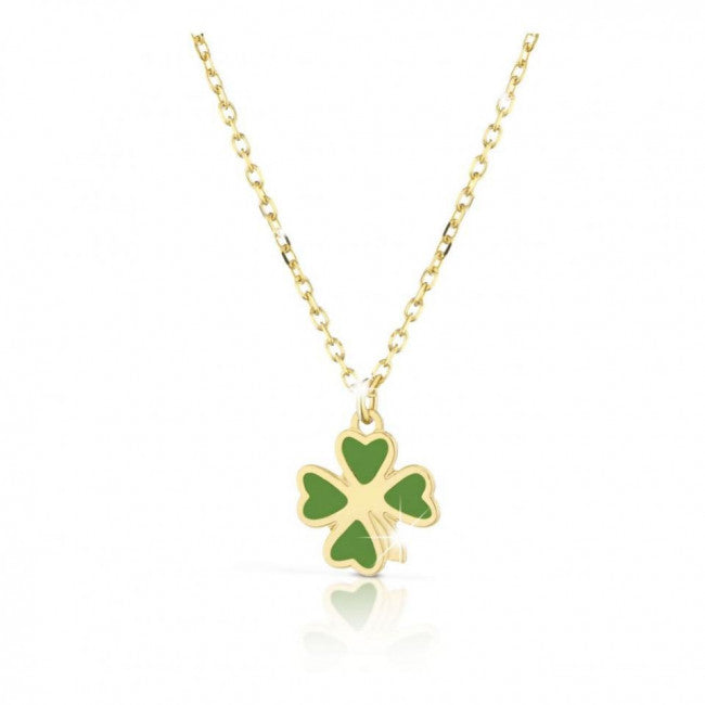 Collana le Bebe' in Oro Giallo con Quadrifoglio Smaltato