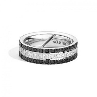 Anello a fascia Recarlo Face Cube in oro bianco con diamanti bianchi e neri