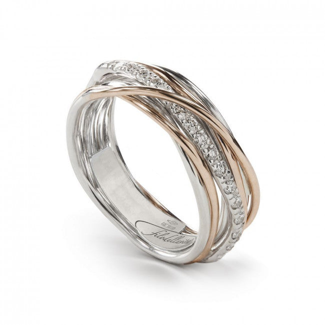 Anello Filodellavita Classic Collection 7 Fili Oro Rosa Argento 925 e Diamanti