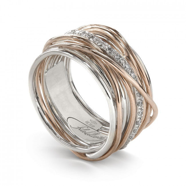 Anello Filodellavita Classic Collection 13 Fili Oro Rosa Argento e Diamanti An13arbt