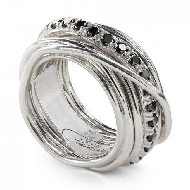 Anello Filodellavita Rock 13 Fili Argento 925 e Diamanti Neri
