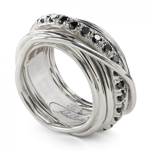 Anello Filodellavita Rock 13 Fili Argento 925 e Diamanti Neri