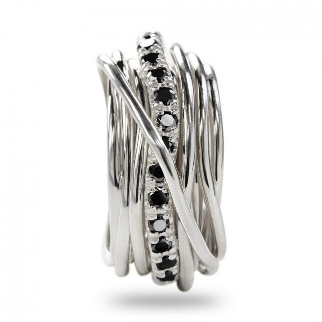 Anello Filodellavita Rock 13 Fili Argento 925 e Diamanti Neri
