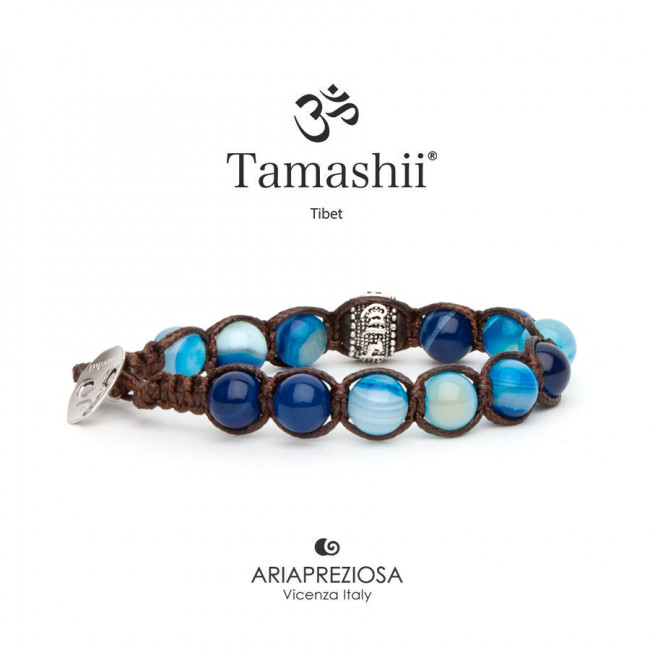 BRACCIALE TAMASHII AGATA BLU STRIATA RUOTA DELLA PREGHIERA BHS1100-141