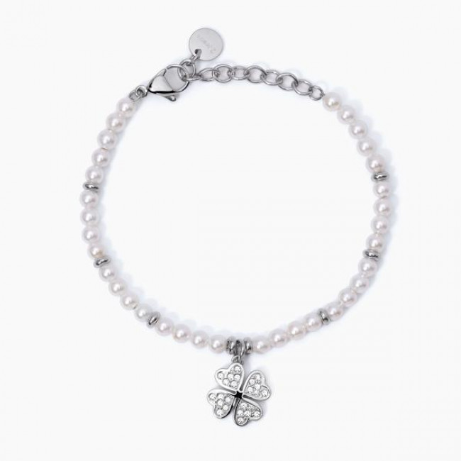 BRACCIALE 2JEWELS ACCIAIO PERLE QUADRIFOGLIO 232336