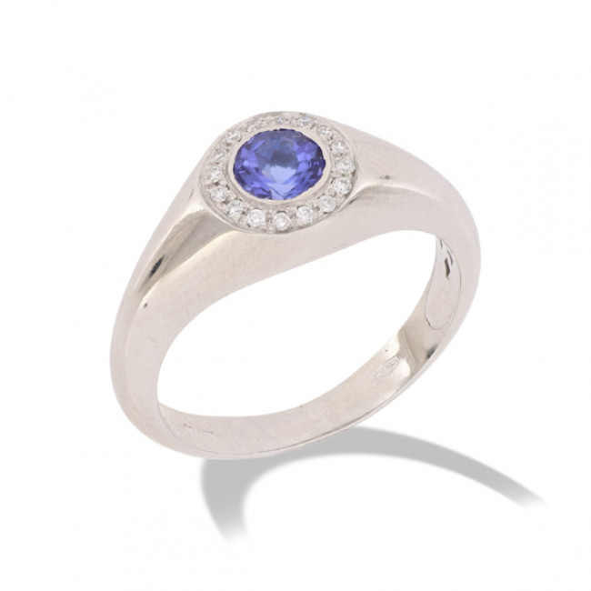 ANELLO GEMORO ORO 18KT gr. 3,90 DIAMANTI ct. 0,80 E TANZANITE ct. 0,65  AC3457BIATZ